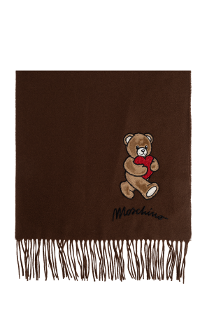 MoschinoモスキーノTeddy Bear Embroidered Knit Scarfスカーフ Black Scarf with a characteristic teddy bear motif Moschino